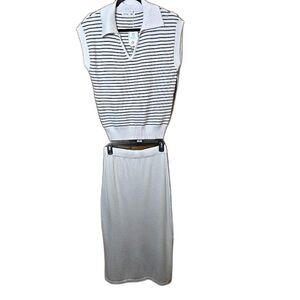 NWT UEU 2-Piece Ribbed Knit Sweater Skirt Set – Medium White & Black